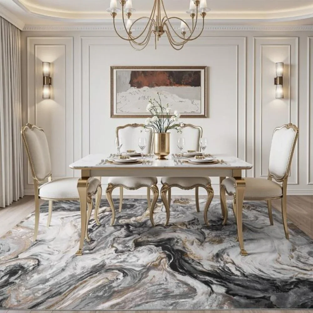 New 5x7 Black & Grey Marble Rug. Ultra-Soft, Washable, Non-Slip, Modern Carpet - Picture 6 of 7